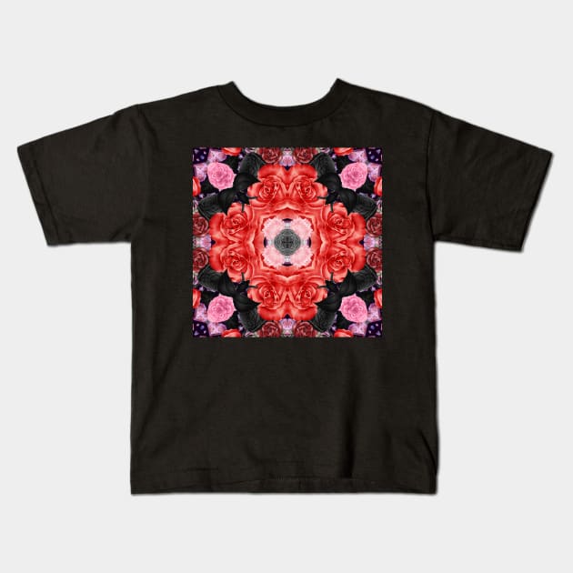 Crystal Hearts and Flowers Valentines Kaleidoscope pattern (Seamless) 31 Kids T-Shirt by Swabcraft